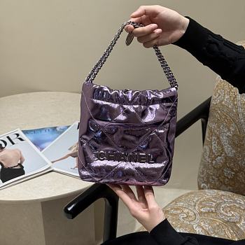 Fortok CHANEL 22 Mini Handbag Crinkled Metallic Leather Purple 19 x 20 x 6cm
