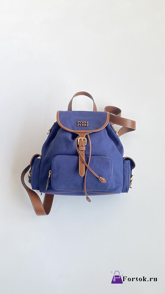 Fortok Miu Miu canvas and leather backpack Blue 29*25*12cm - 1