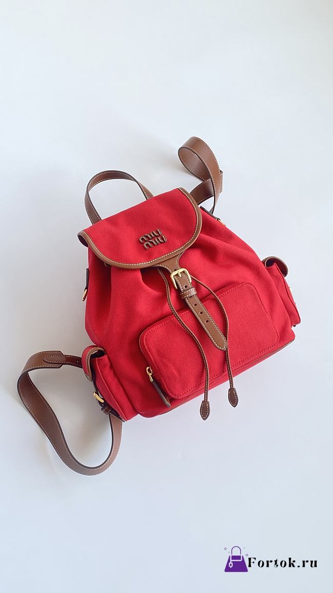 Fortok Miu Miu canvas and leather backpack Red 29*25*12cm - 1