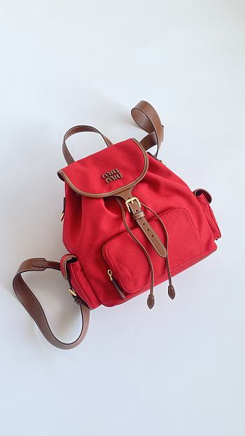 Fortok Miu Miu canvas and leather backpack Red 29*25*12cm