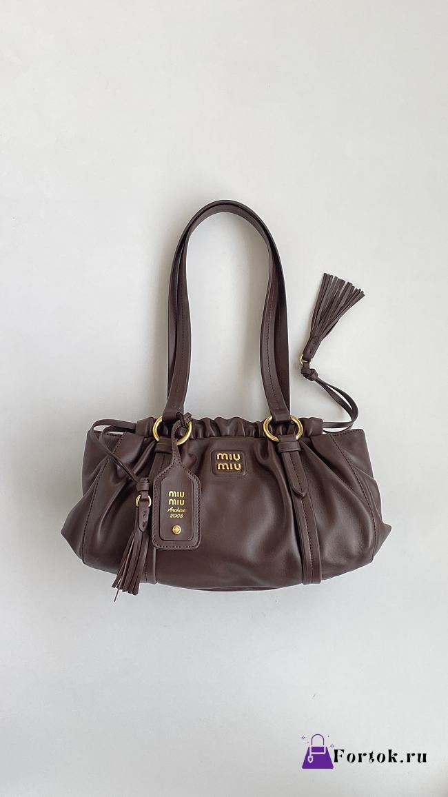 Fortok Miu Miu Joie Mini Leather Chocolate Brown 32*16*10.5cm - 1