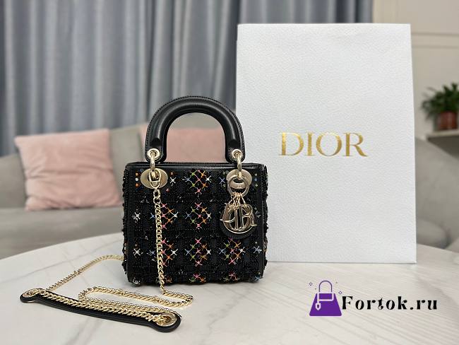 Fortok Dior Lady Dior in Black Embroidered Cannage with Multicolor Beads & Sequins 17 x 15 x 7 cm - 1