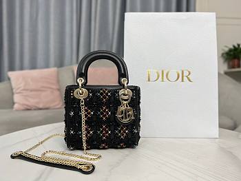 Fortok Dior Lady Dior in Black Embroidered Cannage with Multicolor Beads & Sequins 17 x 15 x 7 cm