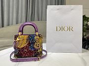 Fortok Lady Dior in Multicolor Beaded Embroidery with Metallic Purple Handles 17 x 15 x 7cm - 1