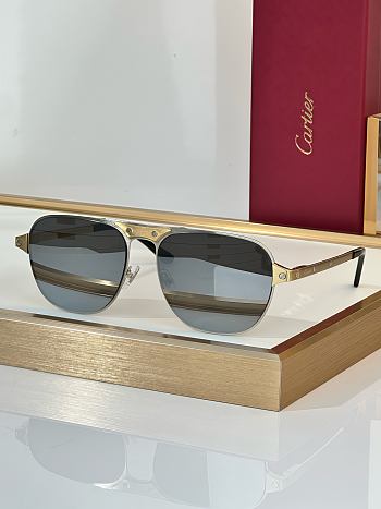 Fortok Cartier Sunglasses Santos de Cartier Brushed platinum-finish metal, grey lenses 58-17 145