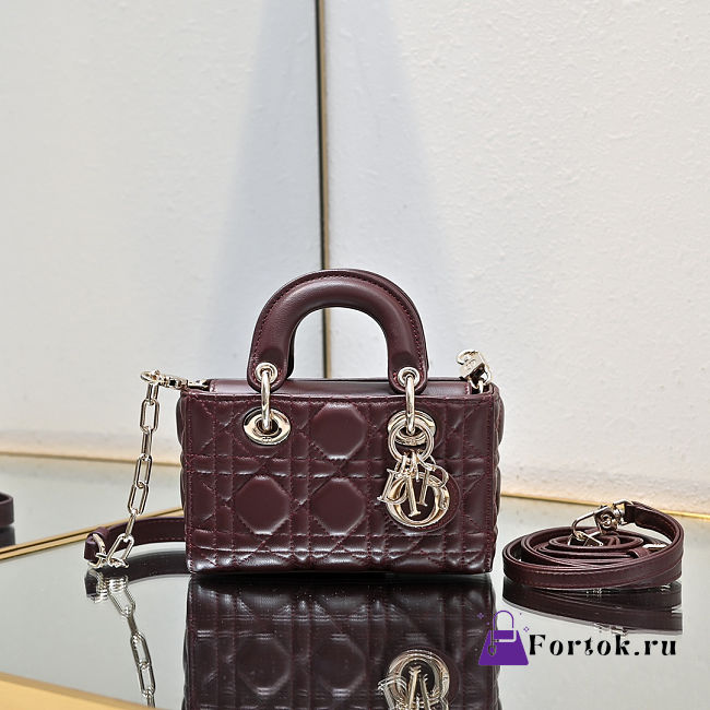 Fortok Dior Lady D-Joy Micro Bag Cannage Calfskin Burgundy 16 x 9 x 5 cm  - 1
