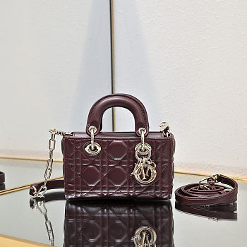 Fortok Dior Lady D-Joy Micro Bag Cannage Calfskin Burgundy 16 x 9 x 5 cm 