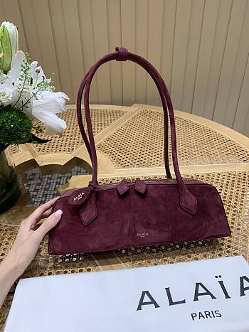 Fortok Alaïa Women's Le Teckel Bag Suede Rouge 33*11*10cm