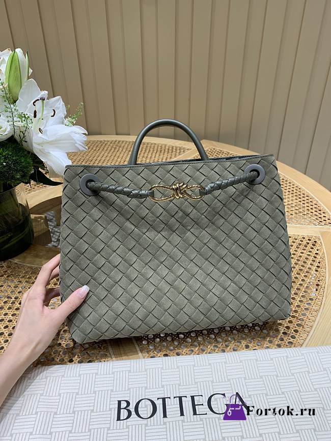 Fortok Bottega Veneta Andiamo Intrecciato Top-handle Bag Suede Green Beige 32*11*25cm - 1