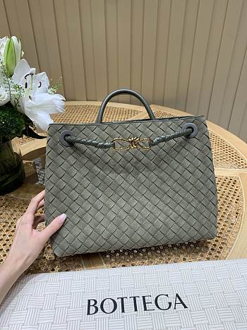 Fortok Bottega Veneta Andiamo Intrecciato Top-handle Bag Suede Green Beige 32*11*25cm