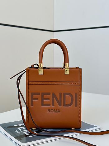 Fortok Fendi Sunshine Tote Bag Leather Brown 16.5 x 6 x 17.5cm