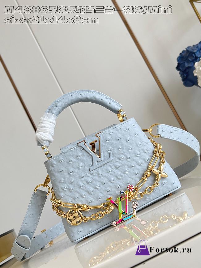 Fortok Louis Vuitton LV X Tm Capucines East-west Ostrich Leather Blue 13.6 x 8 x 21 cm - 1