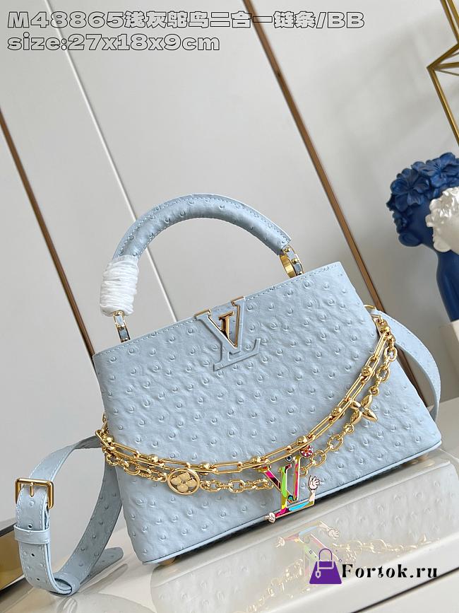 Fortok Louis Vuitton LV X Tm Capucines East-west Ostrich Leather Blue 17.3 x 9 x 27 cm  - 1
