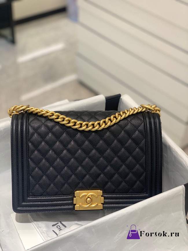 Fortok Chanel Boy Bag Large Caviar Black 17.5 x 28 x 7.5cm - 1