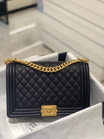Fortok Chanel Boy Bag Large Caviar Black 17.5 x 28 x 7.5cm