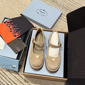 Fortok Prada Brushed Suede Monolith Mary Janes Brown