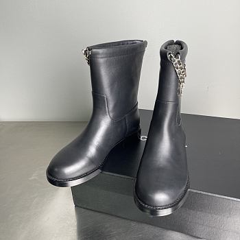 Fortok Chanel Leather Boots Chain Black 