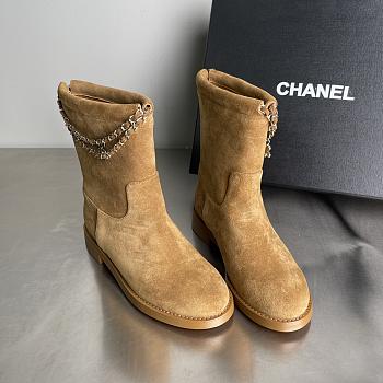 Fortok Chanel Suede Boots Chain Brown