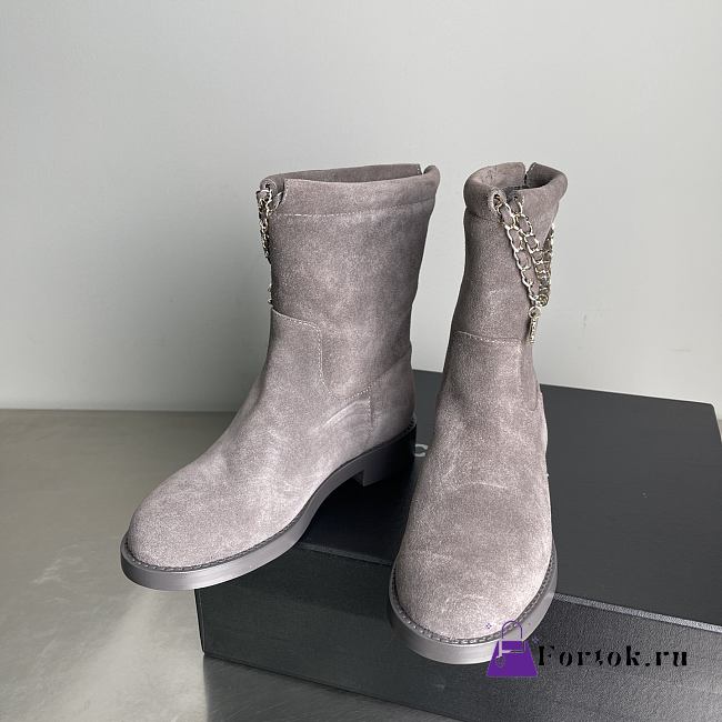 Fortok Chanel Suede Boots Chain Grey - 1