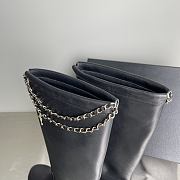 Fortok Chanel Leather Knee-High Boots Chain Black  - 2