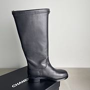 Fortok Chanel Leather Knee-High Boots Chain Black  - 3