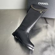 Fortok Chanel Leather Knee-High Boots Chain Black  - 4