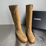 Fortok Chanel Suede Knee-High Boots Chain Brown - 5