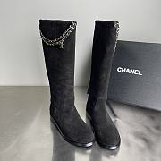 Fortok Chanel Suede Knee-High Boots Chain Black - 1