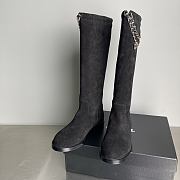 Fortok Chanel Suede Knee-High Boots Chain Black - 3