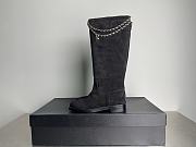 Fortok Chanel Suede Knee-High Boots Chain Black - 5