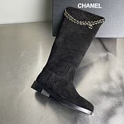 Fortok Chanel Suede Knee-High Boots Chain Black - 4