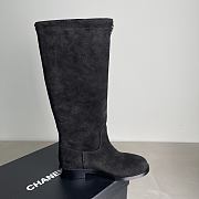 Fortok Chanel Suede Knee-High Boots Chain Black - 6