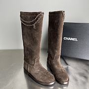 Fortok Chanel Suede Knee-High Boots Chain Chocolate Brown - 1