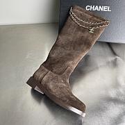 Fortok Chanel Suede Knee-High Boots Chain Chocolate Brown - 4