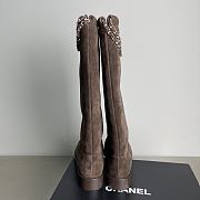 Fortok Chanel Suede Knee-High Boots Chain Chocolate Brown - 5