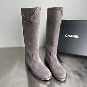 Fortok Chanel Suede Knee-High Boots Chain Grey - 1