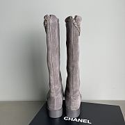 Fortok Chanel Suede Knee-High Boots Chain Grey - 3