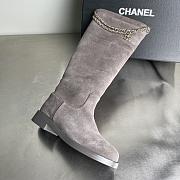 Fortok Chanel Suede Knee-High Boots Chain Grey - 6