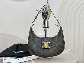 Fortok Celine Ava Bag In Triomphe Canvas And Calfskin Leather Brown 22 x 7.5 x 17cm