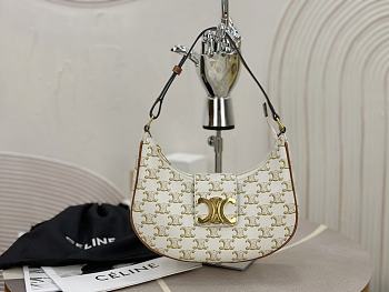 Fortok Celine Ava Bag In Triomphe Canvas And Calfskin Leather White 22 x 7.5 x 17cm