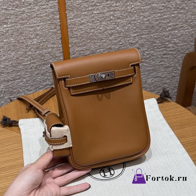 Fortok Hermes Kelly Jump Gold Swift Leather Silver Hardware 18*14.5*6cm  - 1