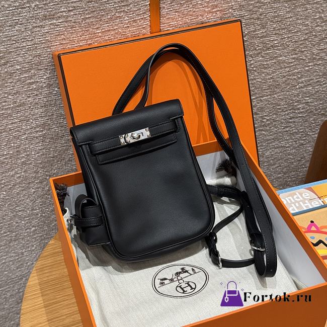 Fortok Hermes Kelly Jump Noir Swift Leather Silver Hardware 18*14.5*6cm - 1