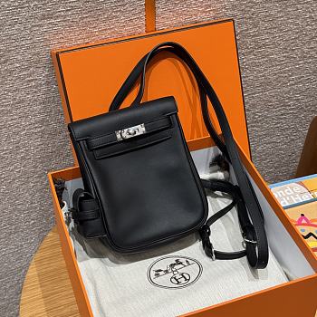 Fortok Hermes Kelly Jump Noir Swift Leather Silver Hardware 18*14.5*6cm