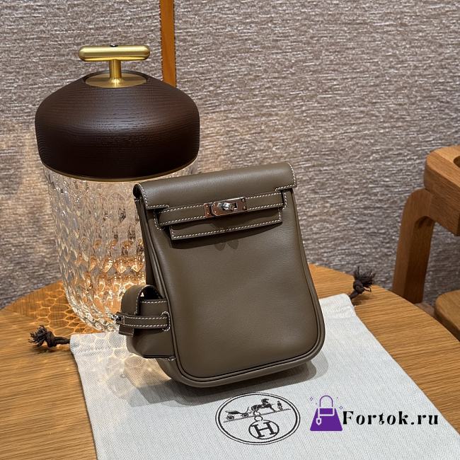 Fortok Hermes Kelly Jump Etoupe Swift Leather Silver Hardware 18*14.5*6cm   - 1