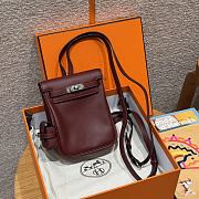 Fortok Hermes Kelly Rouge H Swift Leather Silver Hardware 18*14.5*6cm    - 1