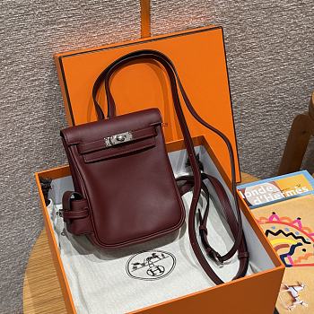 Fortok Hermes Kelly Rouge H Swift Leather Silver Hardware 18*14.5*6cm   