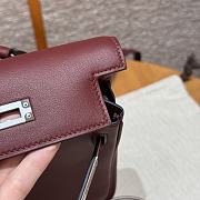 Fortok Hermes Kelly Rouge H Swift Leather Silver Hardware 18*14.5*6cm    - 5