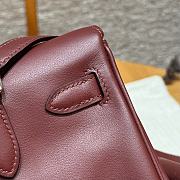 Fortok Hermes Kelly Rouge H Swift Leather Silver Hardware 18*14.5*6cm    - 4