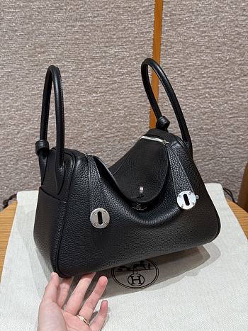 Fortok Hermes Lindy 26 Noir Clemence Leather Silver Hardware 26*18*12cm