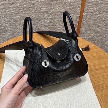 Fortok Hermes Lindy 19 Noir Clemence Leather Silver Hardware 19*13*9.5cm